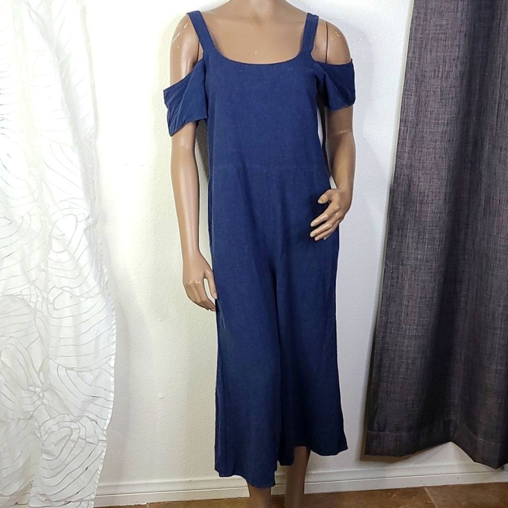 Bobi Dress Size Medium Navy Blue Linen Rayon Blend Travel Cruise Lightweight Fun